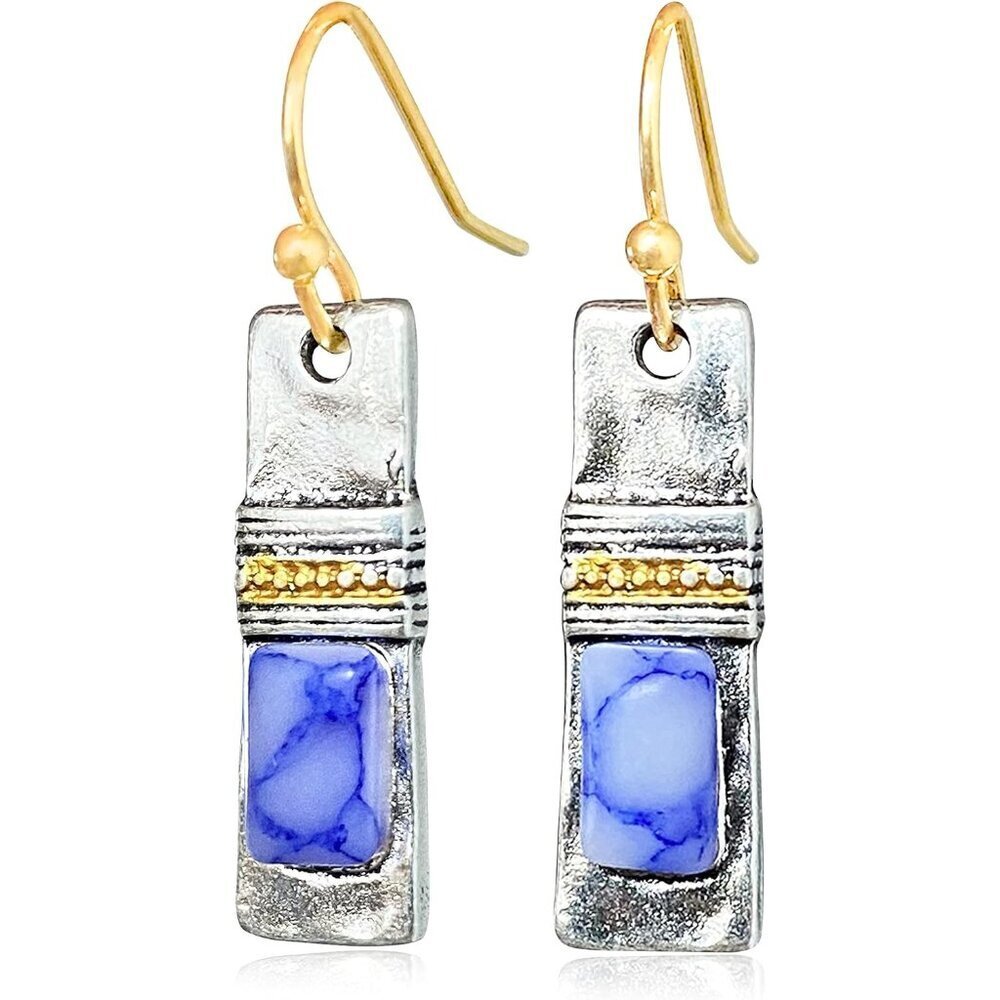 Unique Handmade Bohemian Enamel Vintage Matt Silver Bar Dangle Earrings